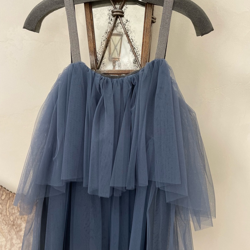 Brunello Cucinelli Blue Tulle Top W/Pave Diamond Straps
